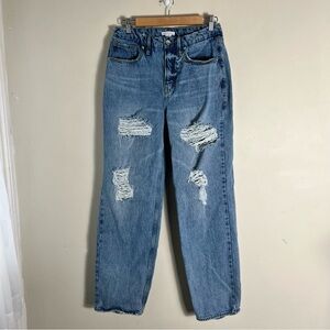Good American Size 28 Straight Leg High Rise Distressed Jeans Light Wash